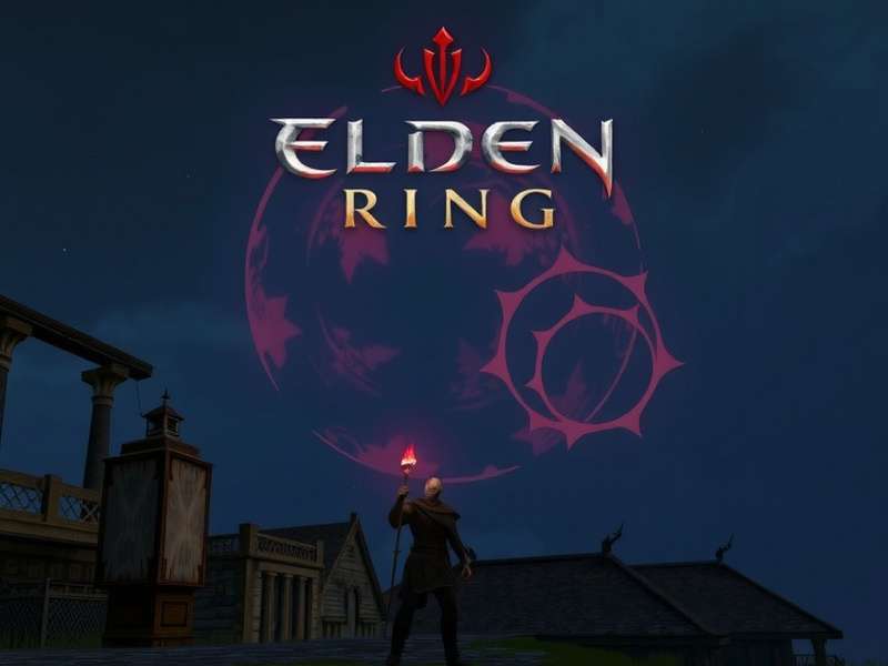 Concept art of a dark, moonlit landscape reminiscent of Elden Ring's universe, with a mysterious cloaked figure.