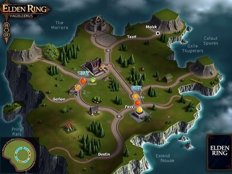 A detailed fantasy map with markers and icons representing points of interest in a game world