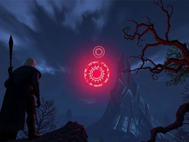 Concept art of the Nightreign DLC showing a towering spire under a blood-red moon