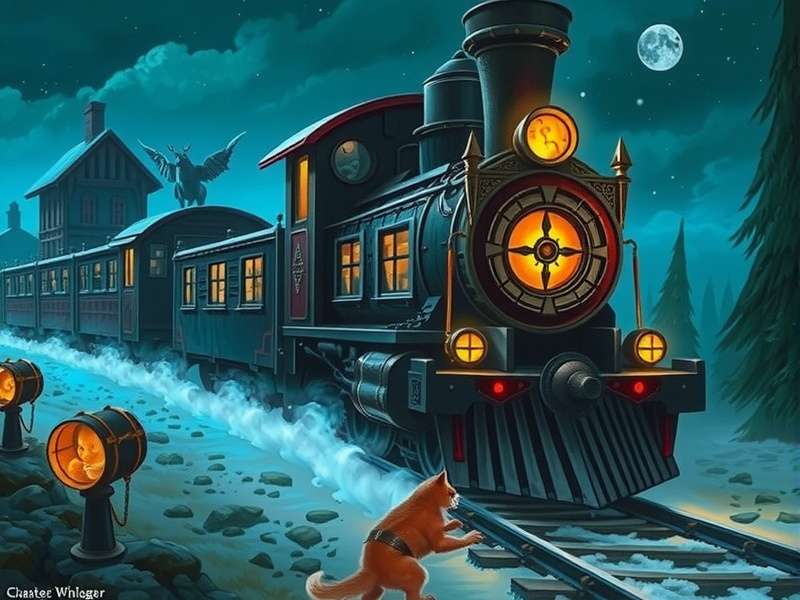 Elden Ring Night Train — mystical night landscape with a train silhouette crossing the Lands Between
