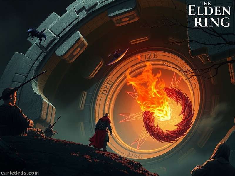 The Elden Ring – a majestic golden ring glowing in a dark fantasy landscape